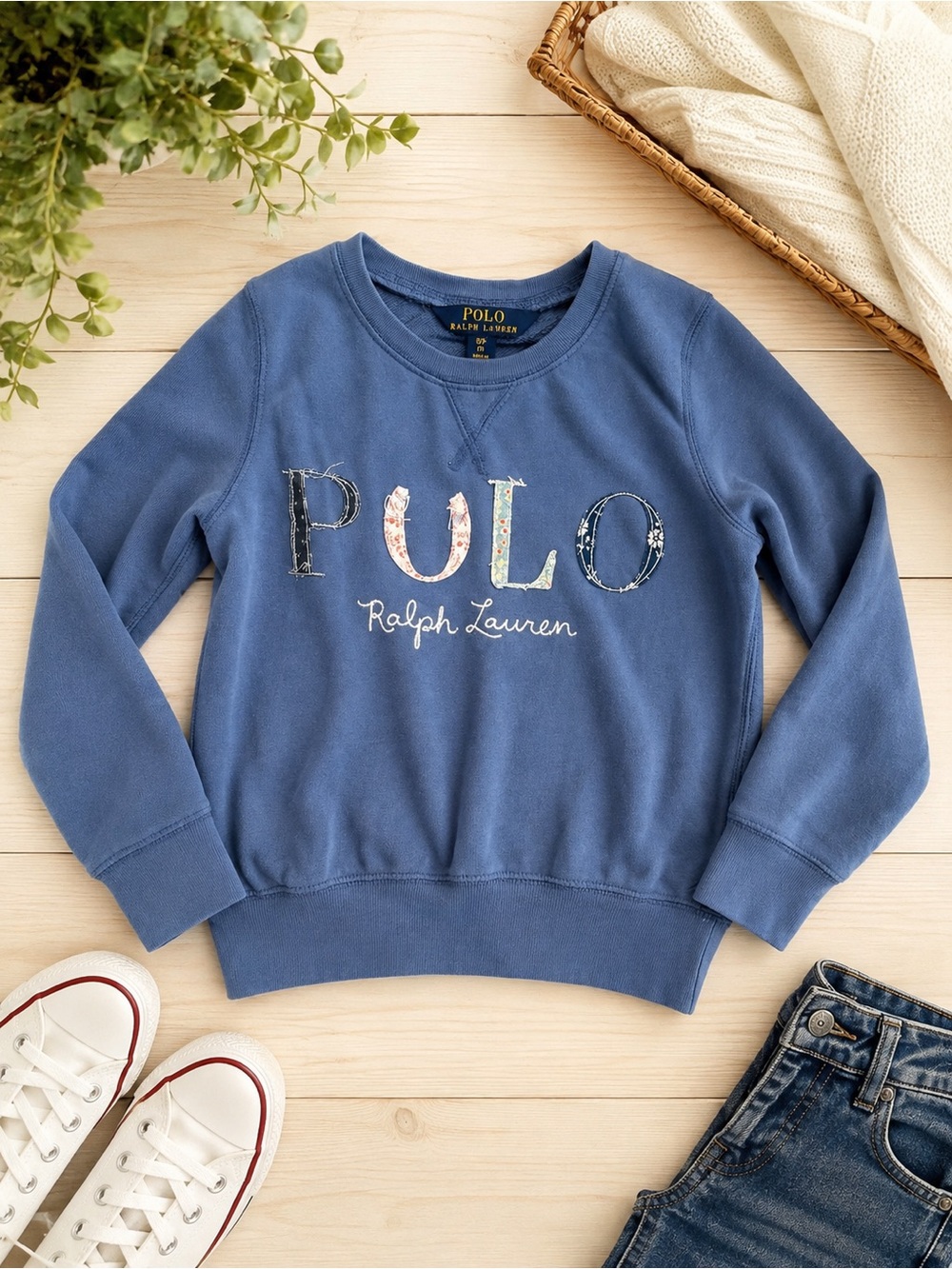 Polo Ralph Lauren Girls Blue Logo Sweatshirt Pullover French Terry Size 7